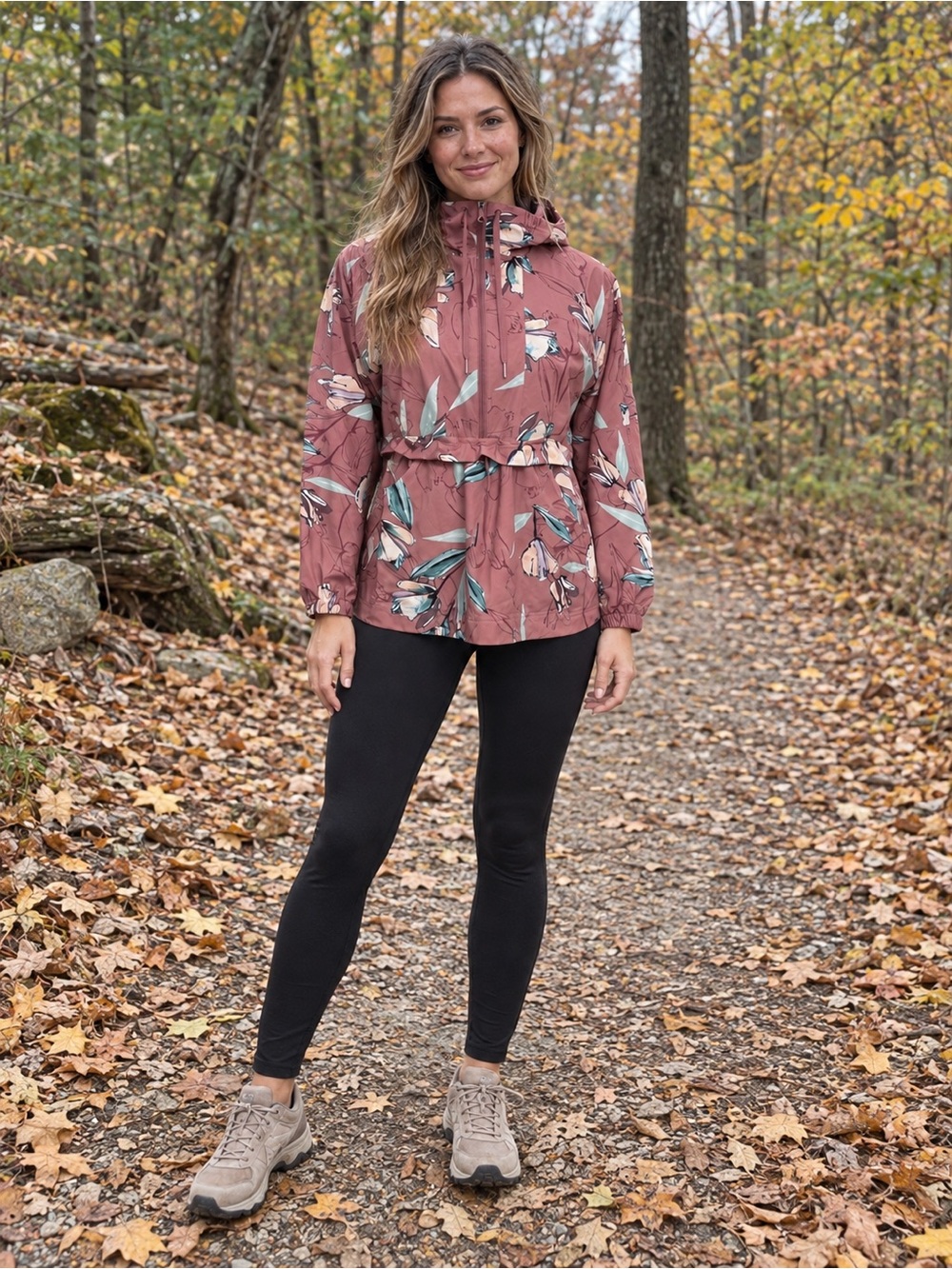 Calia Carrie Underwood Anywhere Collection Floral Half Zip Pullover windbreaker